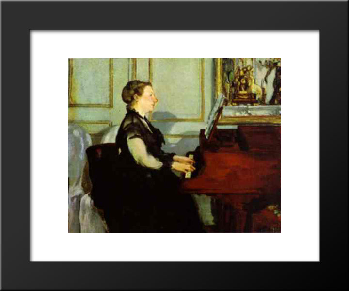 Madame Manet At The Piano 20x24 Black Modern Wood Framed Art Print Poster by Manet, Edouard