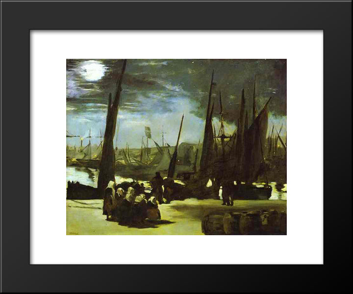 Moonlight On Boulogne Harbour 20x24 Black Modern Wood Framed Art Print Poster by Manet, Edouard