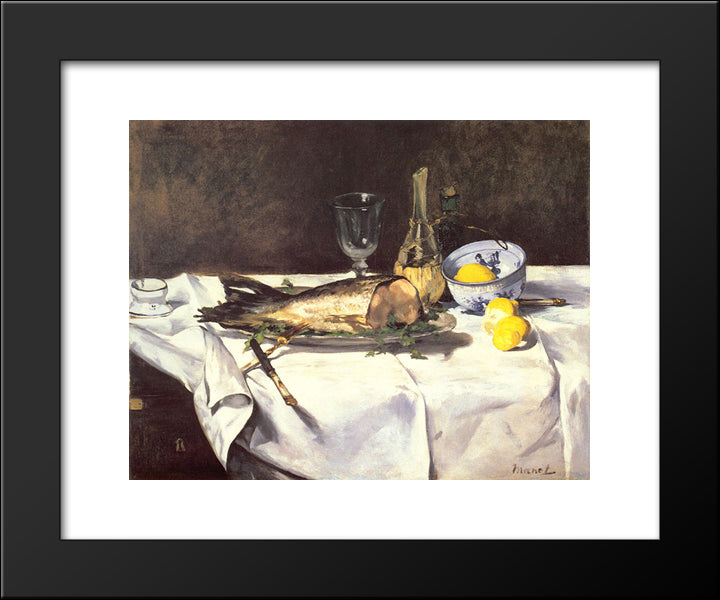 The Salmon 20x24 Black Modern Wood Framed Art Print Poster by Manet, Edouard