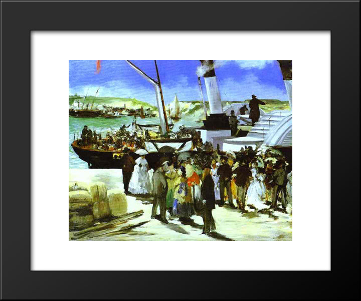 The Departure Of The Folkestone Boat 20x24 Black Modern Wood Framed Art Print Poster by Manet, Edouard