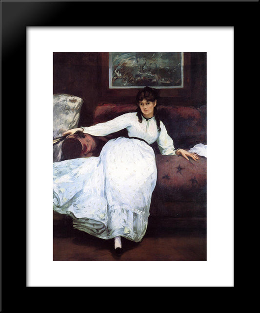 The Rest, Portrait Of Berthe Morisot 20x24 Black Modern Wood Framed Art Print Poster by Manet, Edouard