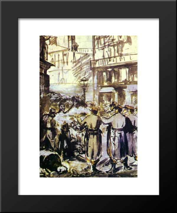 The Barricade (Civil War) 20x24 Black Modern Wood Framed Art Print Poster by Manet, Edouard