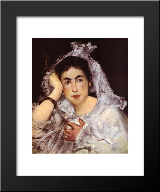 Marguerite De Conflans Wearing Hood 20x24 Black Modern Wood Framed Art Print Poster by Manet, Edouard