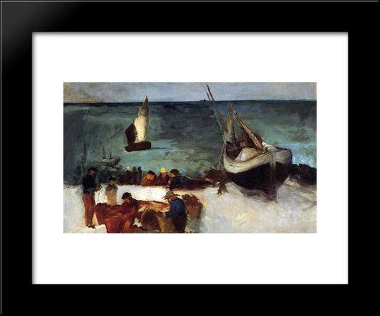 Seascape At Berck, Fishing Boats And Fishermen 20x24 Black Modern Wood Framed Art Print Poster by Manet, Edouard