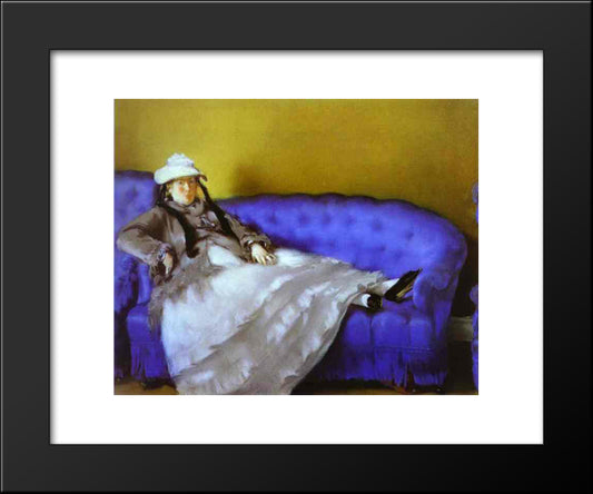 Madame Manet On A Blue Sofa 20x24 Black Modern Wood Framed Art Print Poster by Manet, Edouard