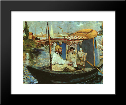 Monet In His Studio Boat 20x24 Black Modern Wood Framed Art Print Poster by Manet, Edouard