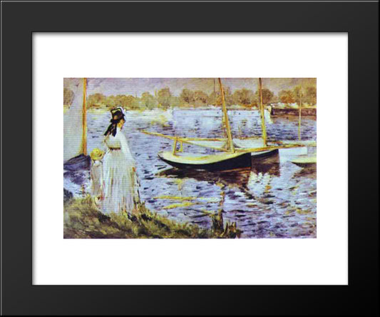The Banks Of The Seine At Argenteuil 20x24 Black Modern Wood Framed Art Print Poster by Manet, Edouard