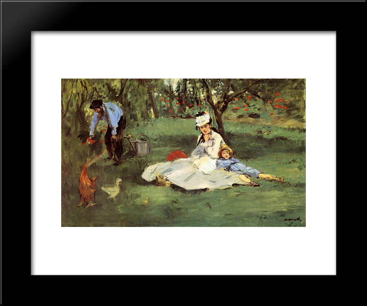 The Monet Family In Their Garden At Argenteuil 20x24 Black Modern Wood Framed Art Print Poster by Manet, Edouard