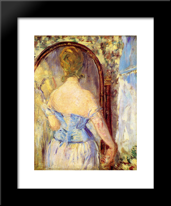 Woman Before A Mirror 20x24 Black Modern Wood Framed Art Print Poster by Manet, Edouard