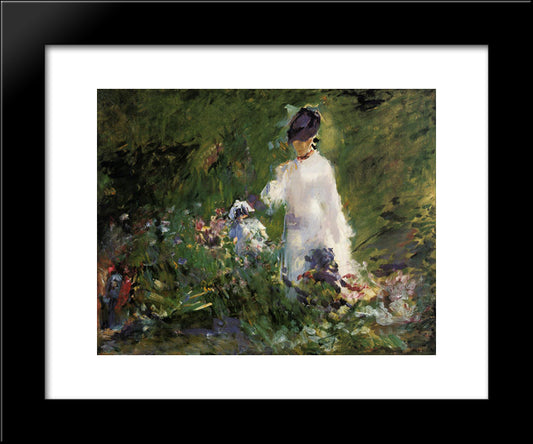 Young Woman Among The Flowers 20x24 Black Modern Wood Framed Art Print Poster by Manet, Edouard