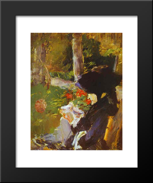 Mother In The Garden At Bellevue 20x24 Black Modern Wood Framed Art Print Poster by Manet, Edouard