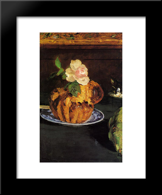 Still Life With Brioche 20x24 Black Modern Wood Framed Art Print Poster by Manet, Edouard