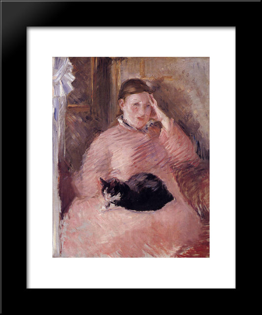 Woman With A Cat 20x24 Black Modern Wood Framed Art Print Poster by Manet, Edouard