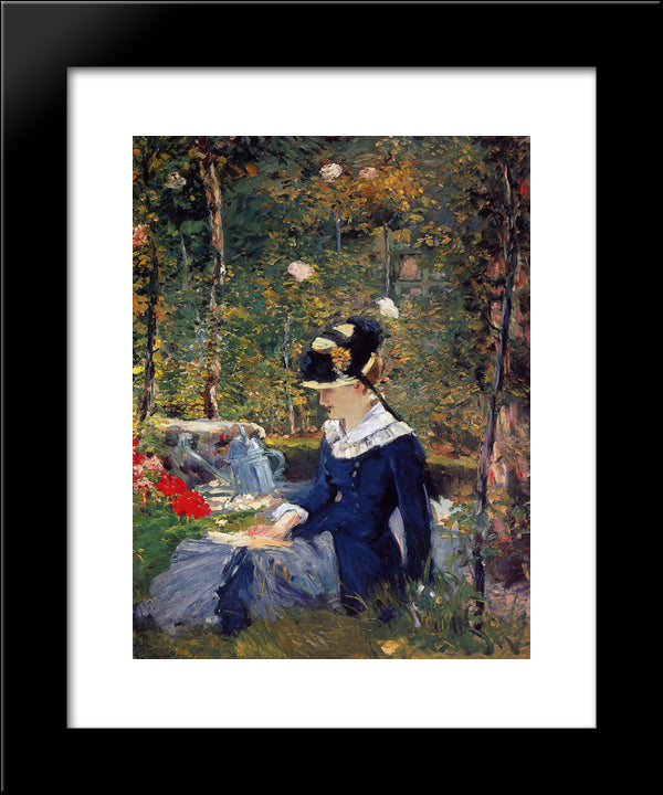 Young Woman In The Garden 20x24 Black Modern Wood Framed Art Print Poster by Manet, Edouard
