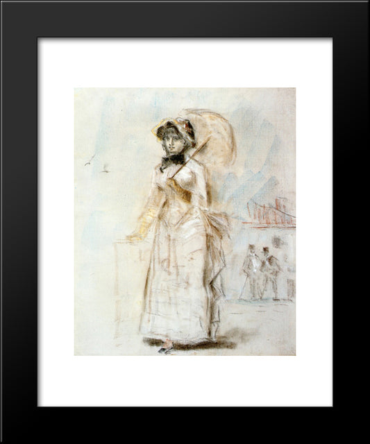 Young Woman Taking A Walk Holding An Open Umbrella 20x24 Black Modern Wood Framed Art Print Poster by Manet, Edouard