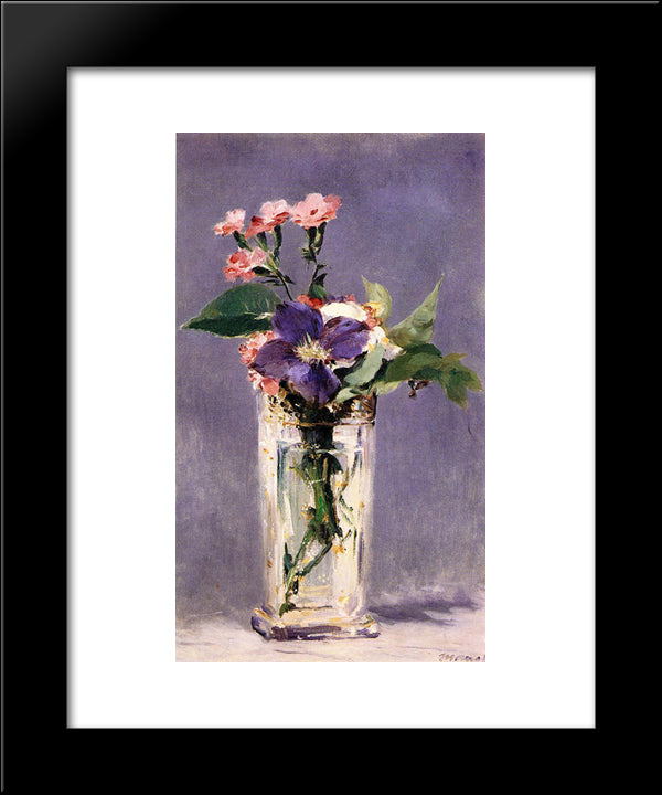 Pinks And Clematis In A Crystal Vase 20x24 Black Modern Wood Framed Art Print Poster by Manet, Edouard