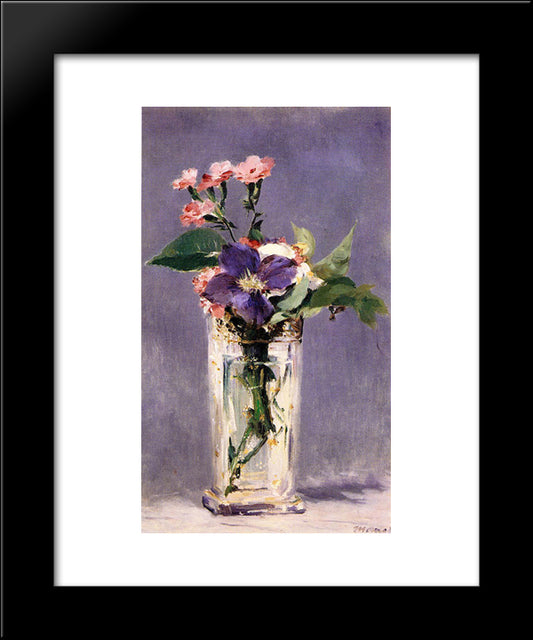 Pinks And Clematis In A Crystal Vase 20x24 Black Modern Wood Framed Art Print Poster by Manet, Edouard