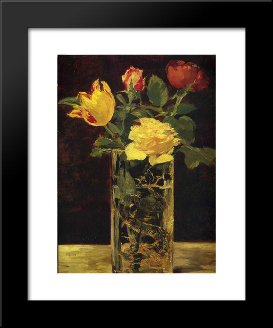 Rose And Tulip 20x24 Black Modern Wood Framed Art Print Poster by Manet, Edouard