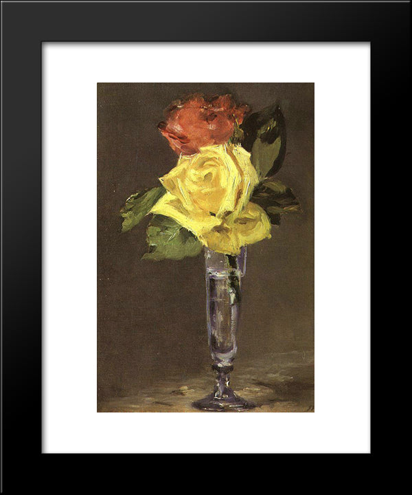 Roses In A Champagne Glass 20x24 Black Modern Wood Framed Art Print Poster by Manet, Edouard