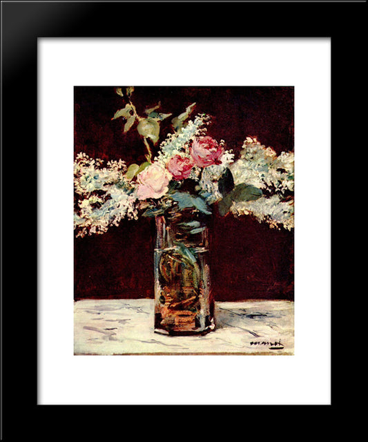 Lilac And Roses 20x24 Black Modern Wood Framed Art Print Poster by Manet, Edouard