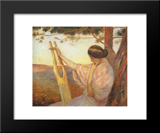 Lady With Lyre By Pine Trees 20x24 Black Modern Wood Framed Art Print Poster by Martin, Henri