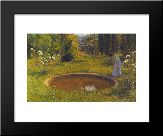 Girl By A Fountain 20x24 Black Modern Wood Framed Art Print Poster by Martin, Henri