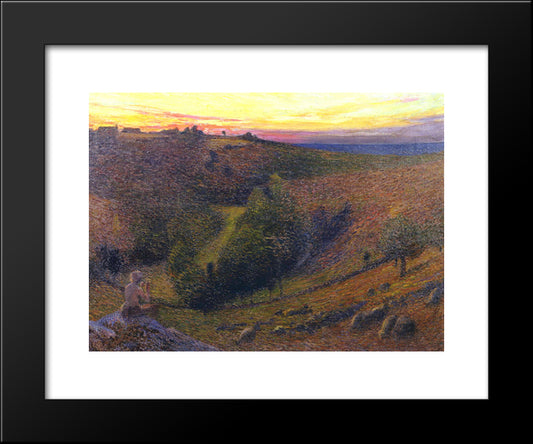 Playing Pipes To The Setting Sun 20x24 Black Modern Wood Framed Art Print Poster by Martin, Henri