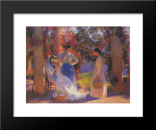 Sewing Scene Under The Pergola At Marquayrol 20x24 Black Modern Wood Framed Art Print Poster by Martin, Henri