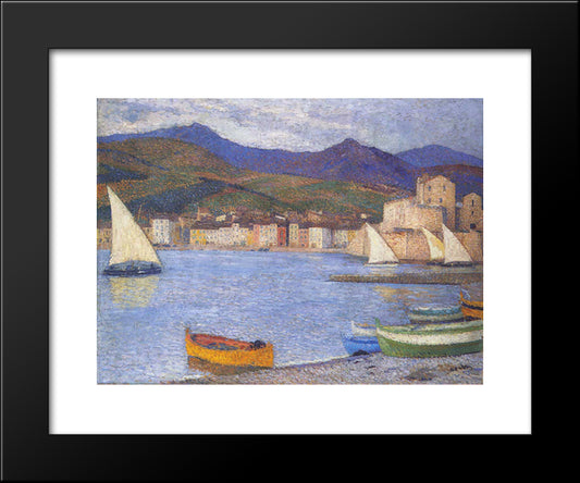 Sailboats In The Port Of Collioure 20x24 Black Modern Wood Framed Art Print Poster by Martin, Henri