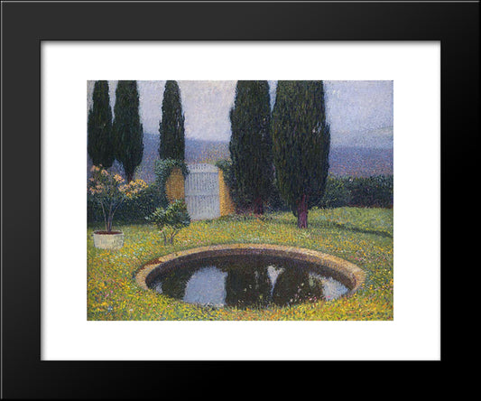 Fountain In Labastide Du Vert 20x24 Black Modern Wood Framed Art Print Poster by Martin, Henri