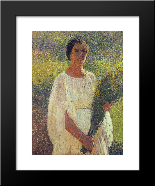 Girl With Flowers 20x24 Black Modern Wood Framed Art Print Poster by Martin, Henri