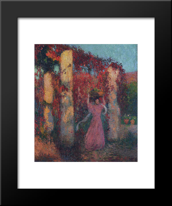 Young Woman In Vigne Vierge Rouge 20x24 Black Modern Wood Framed Art Print Poster by Martin, Henri