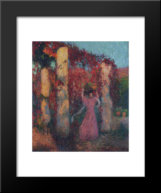 Young Woman In Vigne Vierge Rouge 20x24 Black Modern Wood Framed Art Print Poster by Martin, Henri