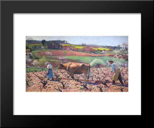 Laborers Prepare The Vines In Quercy 20x24 Black Modern Wood Framed Art Print Poster by Martin, Henri