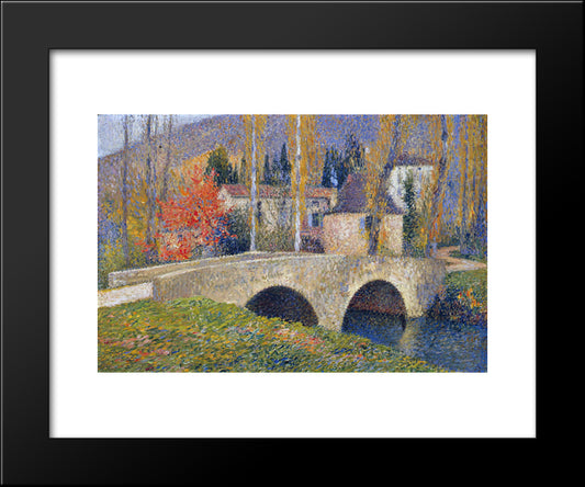 The Bridge In Labastide Du Vert In Autumn 20x24 Black Modern Wood Framed Art Print Poster by Martin, Henri