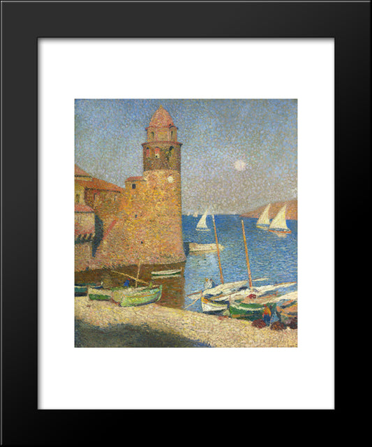 The Tower Of Collioure In Moonrise 20x24 Black Modern Wood Framed Art Print Poster by Martin, Henri