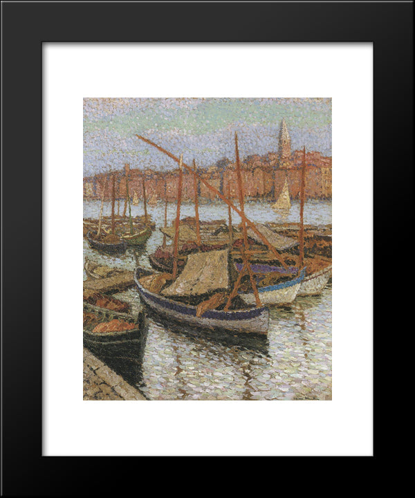 Sailboats In The Port 20x24 Black Modern Wood Framed Art Print Poster by Martin, Henri