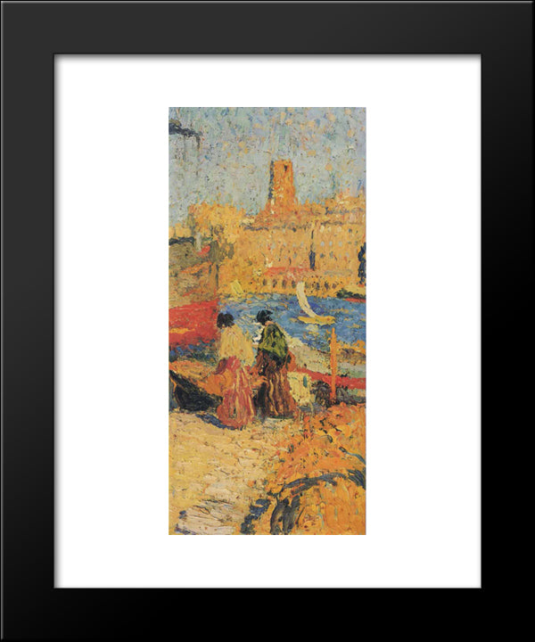 Woman Sitting In A Port 20x24 Black Modern Wood Framed Art Print Poster by Martin, Henri