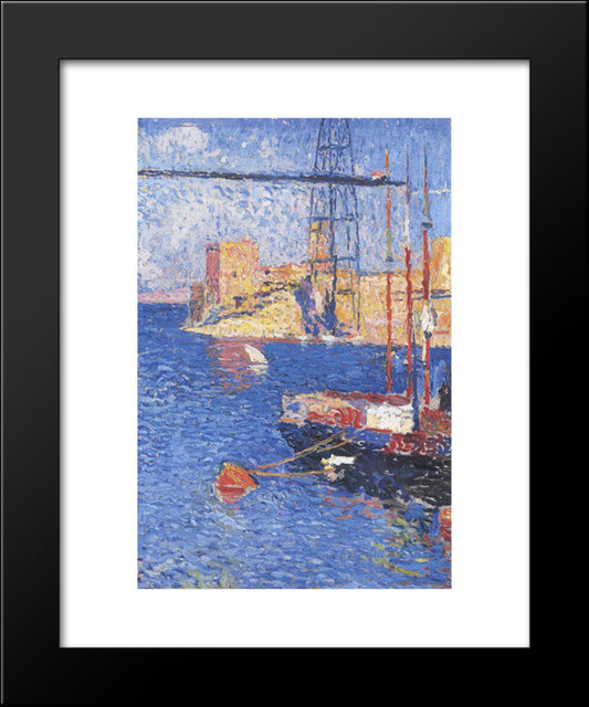 The Port Of Marseilles Transhipping 20x24 Black Modern Wood Framed Art Print Poster by Martin, Henri