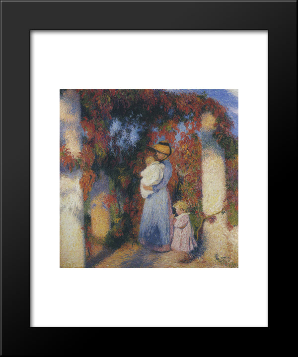 Mother And Child In Pergola At Marquayrol 20x24 Black Modern Wood Framed Art Print Poster by Martin, Henri