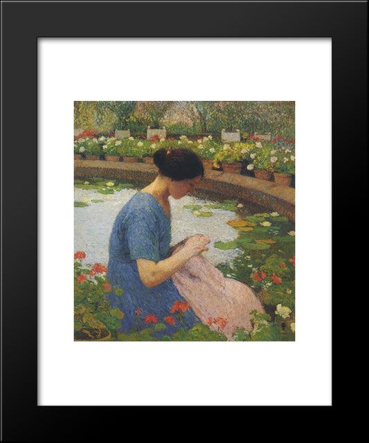 Sewing In The Garden At Marquayrol 20x24 Black Modern Wood Framed Art Print Poster by Martin, Henri