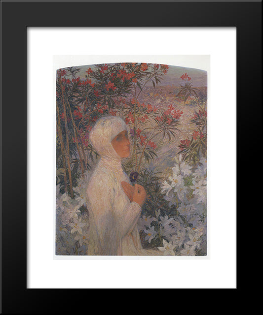 Young Woman With Flowers 20x24 Black Modern Wood Framed Art Print Poster by Martin, Henri