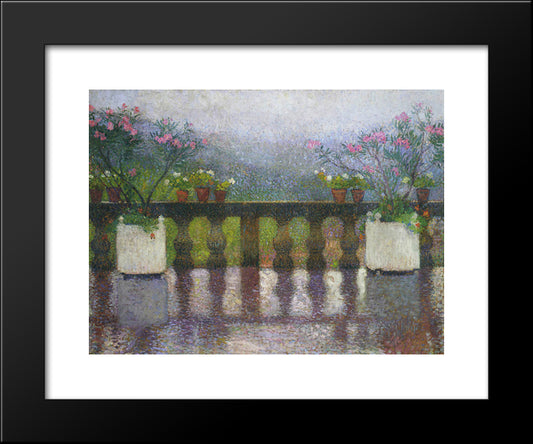 Terrace In The Rain In Marquayrol 20x24 Black Modern Wood Framed Art Print Poster by Martin, Henri