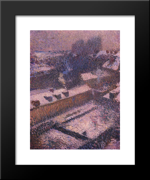 The Roofs Of Paris In Snow 20x24 Black Modern Wood Framed Art Print Poster by Martin, Henri