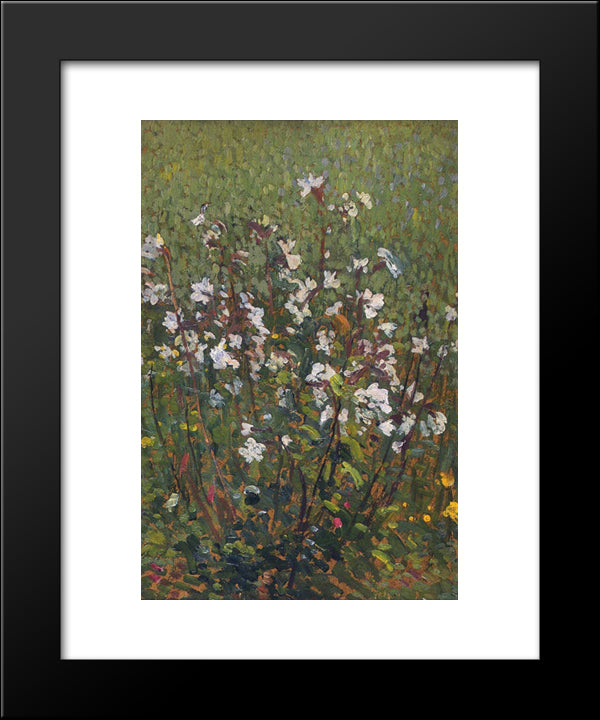 White Flowers In The Field 20x24 Black Modern Wood Framed Art Print Poster by Martin, Henri