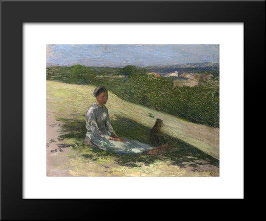 Young Peasant Girl And Her Dog 20x24 Black Modern Wood Framed Art Print Poster by Martin, Henri