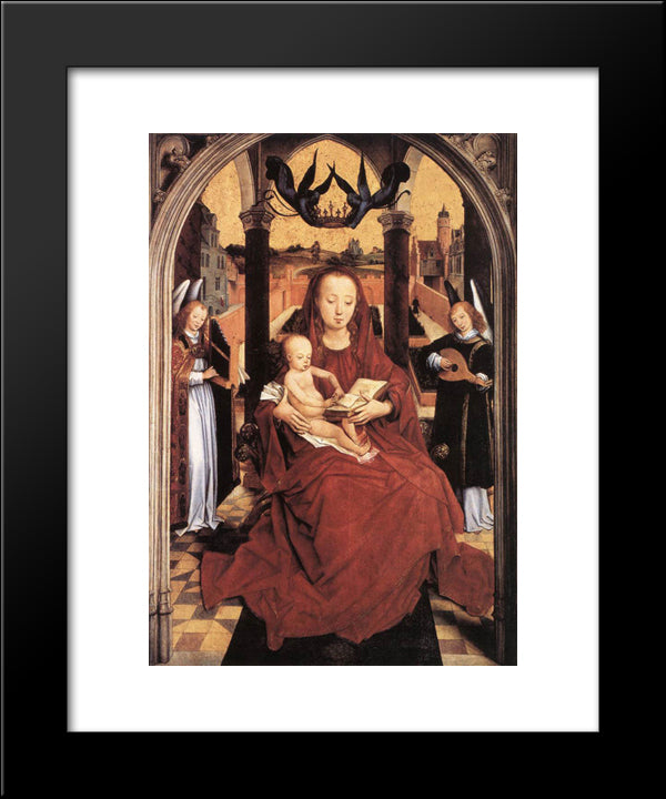 Virgin And Child Enthroned With Two Musical Angels 20x24 Black Modern Wood Framed Art Print Poster by Memling, Hans