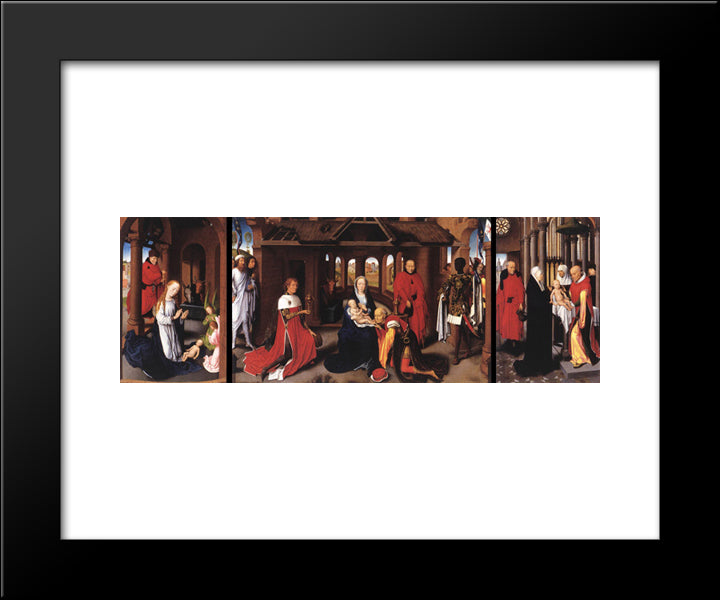 Adoration Of The Magi: Whole Triptych 20x24 Black Modern Wood Framed Art Print Poster by Memling, Hans