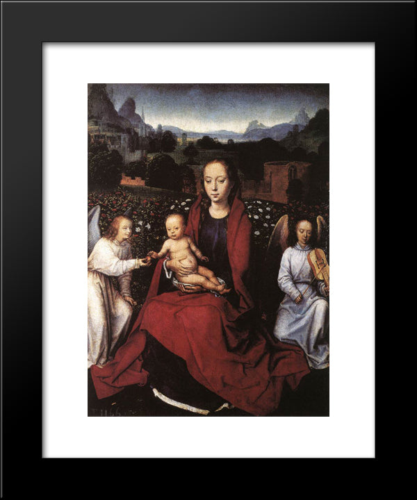 Virgin And Child In A Rose Garden With Two Angels 20x24 Black Modern Wood Framed Art Print Poster by Memling, Hans
