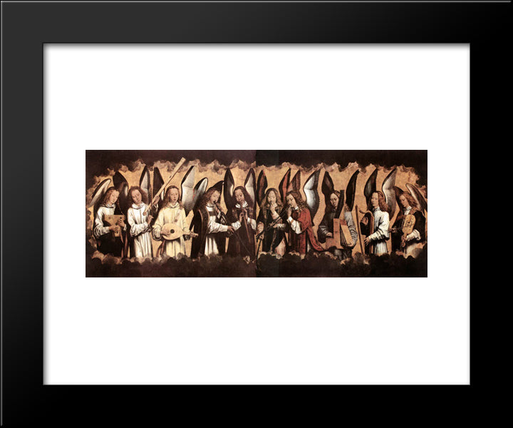 Five Angels Playing Musical Instruments, Left Hand Panel From A Triptych From The Church Of Santa Maria La Real, Najera 20x24 Black Modern Wood Framed Art Print Poster by Memling, Hans